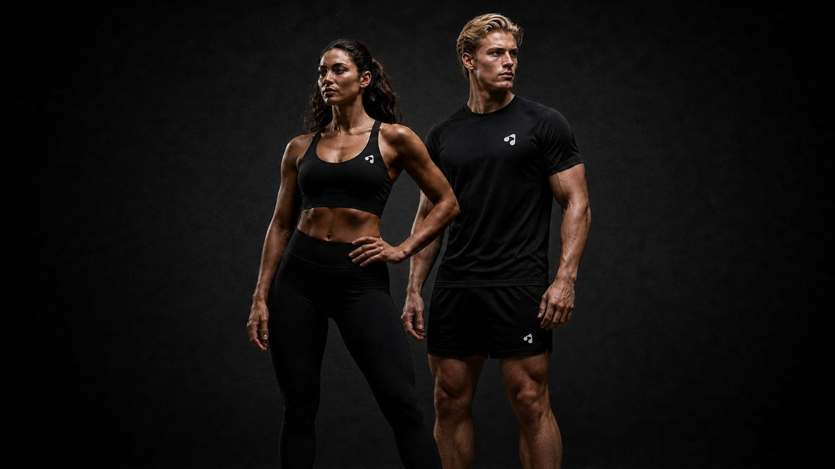 Man and woman wearing black Boost Sportswear training clothes.