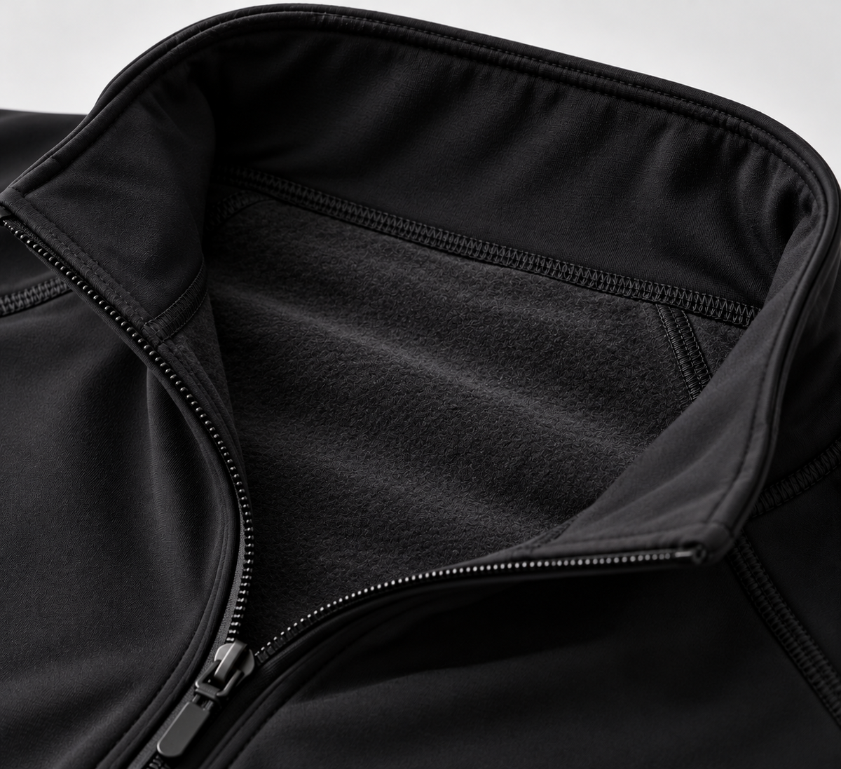 Close-up of fleece lining and zipper on Boost men's quarter zip top
