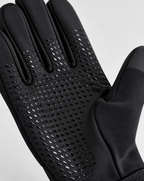 Close-up of anti-slip silicone grip pattern on black glove palm