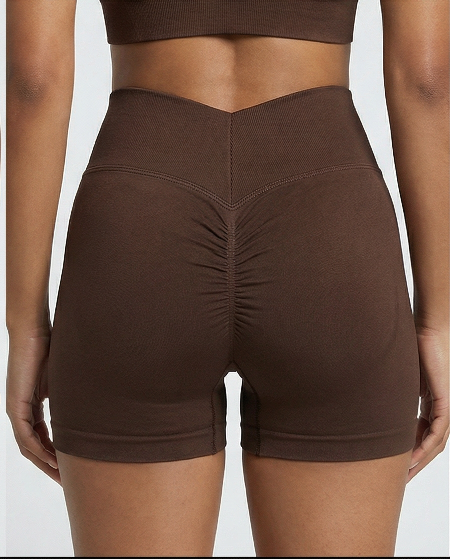Boost Brown High-Waisted Scrunch Shorts
